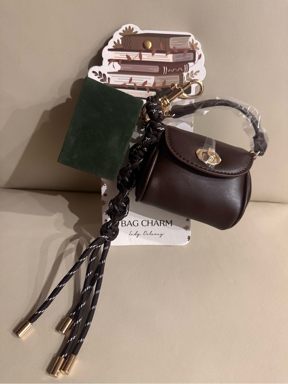 Bag charm Dark Brown Mini Bag Charm Keychain with Gold Accent